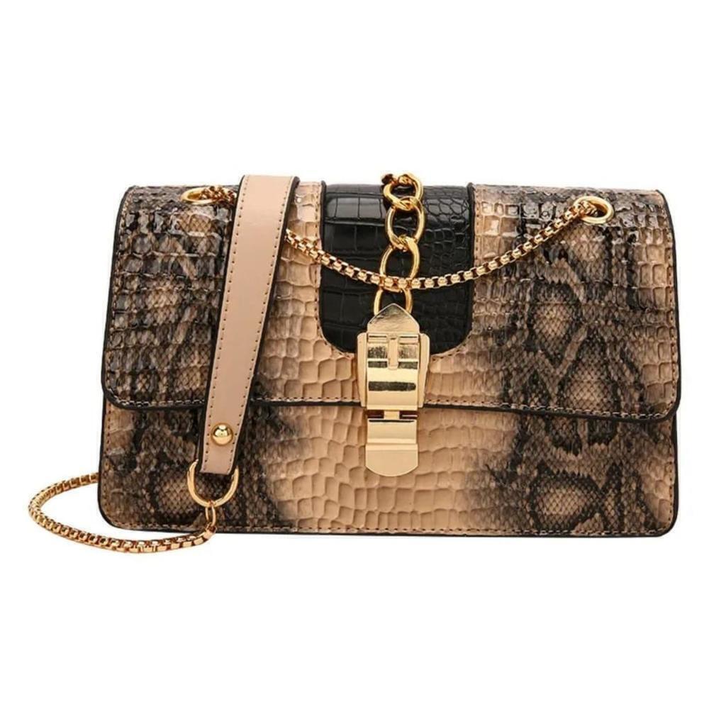 Faux Snake Pattern Women Handbag In Khaki